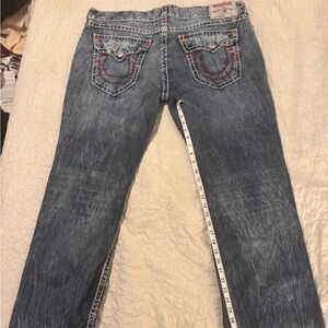 True Religion Blue Straight Jeans with Red Stitching